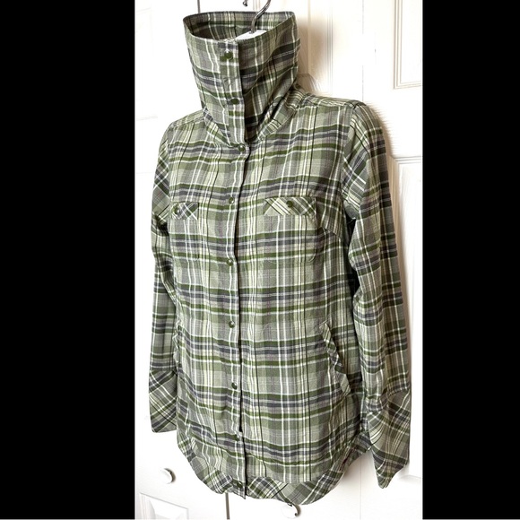 EXOFFICIO Alba Funnel Neck Plaid Shirt Jacket Green Plaid Pockets Purple Hiking - Picture 4 of 16